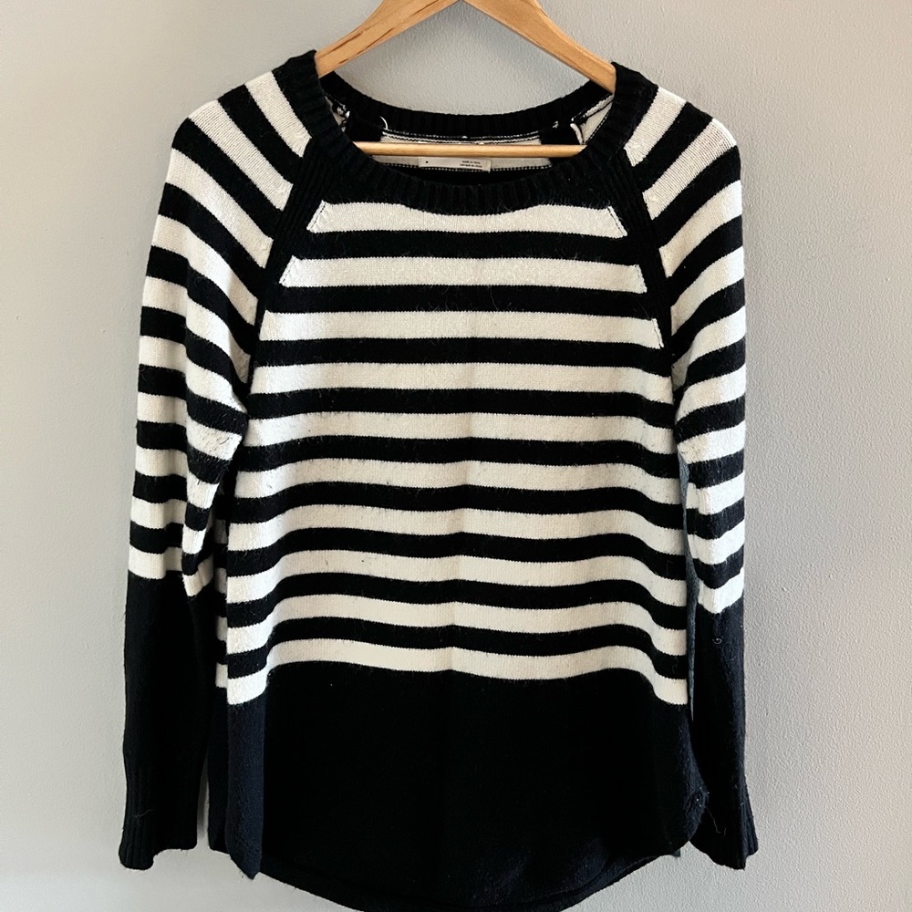 Anthropologie Black and White Striped Tunic Sweater